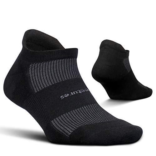 Feetures High Performance Cushion No Show Tab - Running Socks for Men and Women - Athletic Ankle Socks - Moisture Wicking- Medium, Black