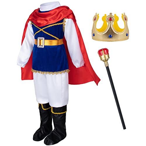 Boys Prince Charming Birthday Halloween Costume Cosplay Dress-Up Royal Outfits for Kids Blue 100cm 2-3yrs