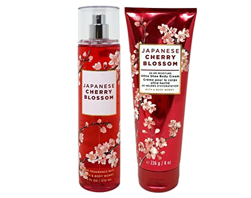 Bath & Body Works Fine Fragrance Mist & Ultra Shea Body Cream Japanese Cherry Blossom 2 Piece Set Full Size 8oz.