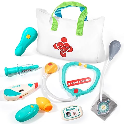 Doctor Kit for Toddlers 3-5 - Preschool Pretend Play Medical Kit with Stethoscope, Blood Pressure Cuff and Carrying Bag- Dress Up Toys for Kids Ages 3+ Years