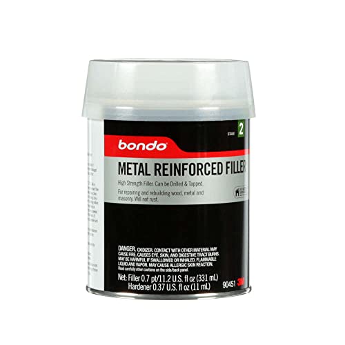 Bondo Metal Reinforced Filler - High Strength Filler, Can be Drilled and Tapped - Will Not Rust, 11.2 Fl oz with 0.37 oz Hardener