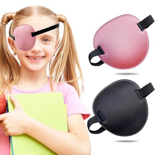 THSIREE 2PCS Eye Patch, Medical Eye Patches for Kids and Adults, Soft Amblyopia Lazy Eye Patches for Left or Right Eyes (Black, Pink)