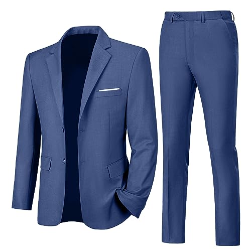 Men's Slim Fit Suits 2 Pieces Suit Formal Dress Suit Blazer Pants Set Wedding Groom Prom Homecoming Denim Blue Tuxedo Suit for Men S
