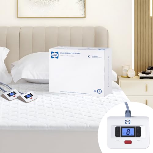Sealy Heated Mattress Pad King Size, Luxury Quilted Electric Bed Warmer with Dual Controller 10 Heat Settings & Auto Off 1-12 Hours | Fit Up to 17' Deep Pocket | ETL Certified | Machine Washable
