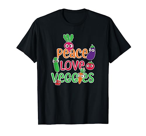 Peace Love Veggies T-Shirt Funny Vegan Veganism Vegetarian