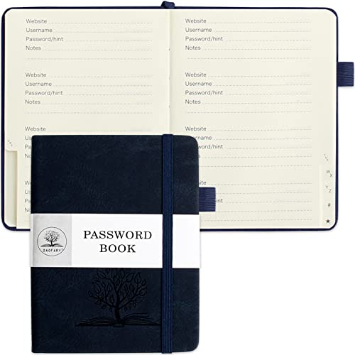 DAOFARY Password Book with Alphabetical Tabs - Small Password Keeper Book (5.6 * 4.3 in) with Inner Pocket, Hardcover Password Keeper Notebook for Log Internet Website Information (Dark Blue)