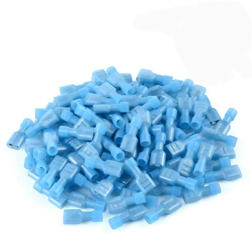 100 Pcs XHF 16-14 AWG Nylon Female Spade Connectors Quick Disconnect Wire Terminals Insulated Wire Crimp Connectors Blue
