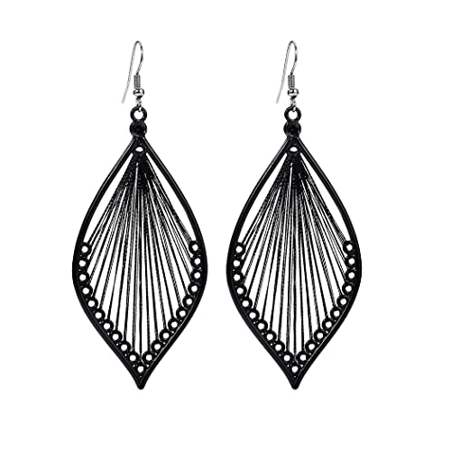 Fdesigner Boho Woven Geometric Earrings Drop Black Jewelry Fashion Silk Earring Dangle for Women and Girls