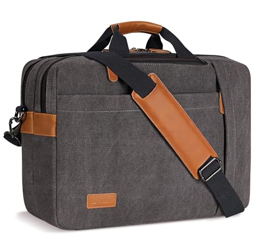 ESTARER Men's Laptop Messenger Bag, 17-17.3 Inch Laptop Backpack, Water Resistant Canvas Computer Bag Shoulder Bag, 3 in 1 Convertible Laptop Briefcases (Grey)
