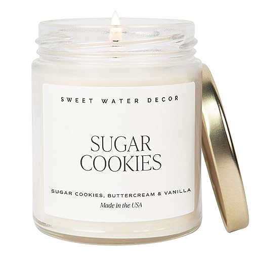 Sweet Water Decor Sugar Cookies Candle | Buttercream Frosting and Vanilla Winter Holiday Scented Soy Candles for Home Christmas Candle Frosted Cookie 9oz Clear Jar, 40 Hour Burn Time, Made in the USA