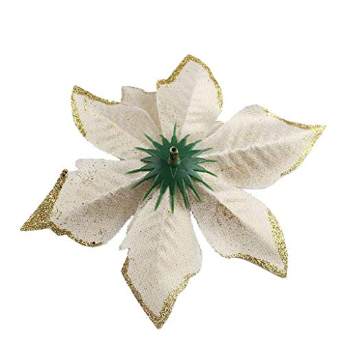 Christmas Glitter Flower Ornaments,Jchen 20Pcs Glitter Christmas Tree Ornaments Artificial Christmas Flowers Christmas Tree Decoration Flower for Home Party Wedding Decorations (Silver)