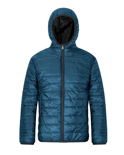 MADHERO Mens Packable Puffer Jacket Lightweight Water-Resistant Quilted Puffy Outerwear Hooded Royal Blue Size L
