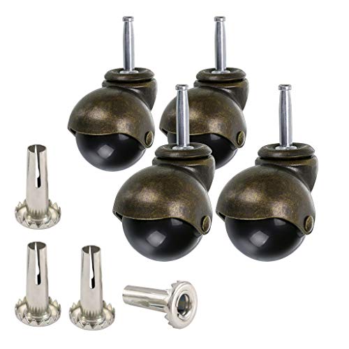 Skelang 2 Inch Ball Caster Stem Caster Wheel with Sockets, Vintage Antique Swivel Caster for Furniture, Sofa, Wood Chair, Cabinet,Pack of 4