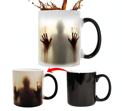 HS&ROXIN Halloween Color-changing Ceramic Coffee Cup Thermal Horror Cup Funny Art Men and Women Father and Mother Family Holiday Gift Random gift 1 exquisite spoonoween