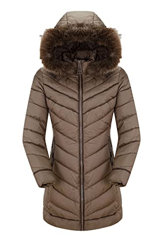 Bellivera Puffer Jacket Women,Lightweight Padding Bubble Hooded Coat with Fur Collar Warmth Outerwear 23707 Taupe M