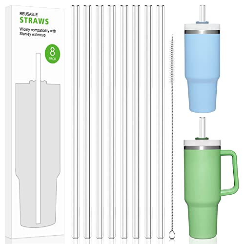 Replacement Straw for Stanley Cup 40oz 30oz Tumbler, 8 Pack Reusable Straws with Cleaning Brush for Stanley Adventure Travel Tumbler, Long Plastic Clear Straw for Stanley Cup Accessories
