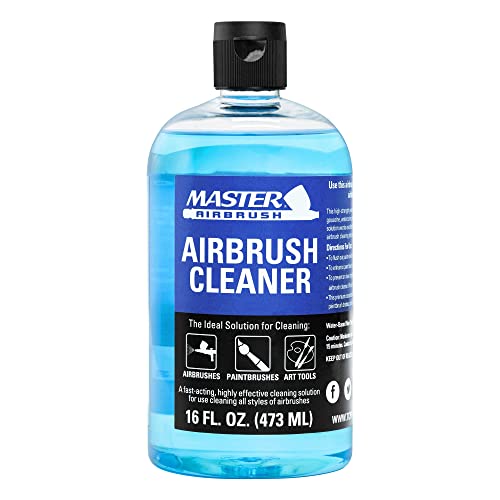 Master Airbrush Cleaner, 16-Ounce Pint Bottle - Fast Acting Cleaning Solution, Quickly Remove Water-Based Acrylic Paint, Watercolor, Makeup - Clean Clogged Airbrushes, Brushes, Artist Tools