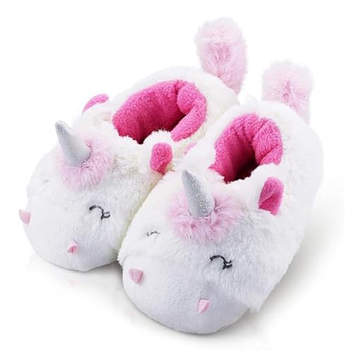 LA PLAGE Little Girl Unicorn Bedroom Slippers Wave-like Warm Cute Cozy Soft Unicorn Slippers 1-2 Big Kid US Unicorn