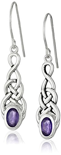 Amazon Collection Sterling Silver Genuine African Amethyst Celtic Knot Linear Drop Earrings