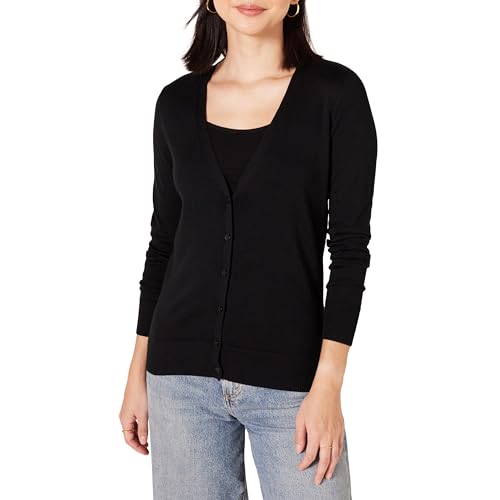 Amazon Essentials Women's Lightweight V-Neck Cardigan Sweater (Available in Plus Size), Black, X-Large