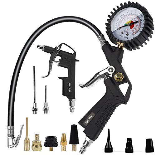 Hausse Heavy Duty Air Compressor Accessory Kit, Air Blow Gun and Air Hose Fittings, 1/4' NPT Air Tool Kit with 116 PSI Rubber Hose Tire Inflator Gauge