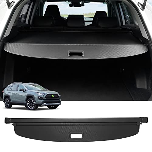 Powerty Cargo Cover for Toyota RAV4 2019-2023 Retractable Rear Trunk Security Cover Shielding Shade Black Carbon Fiber Texture
