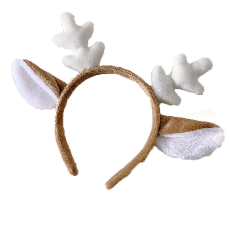 Christmas elk Antler Ear Hair Band Cute Hair Band Plush Headband wash face Out Female Hair Band Hair Card (White)