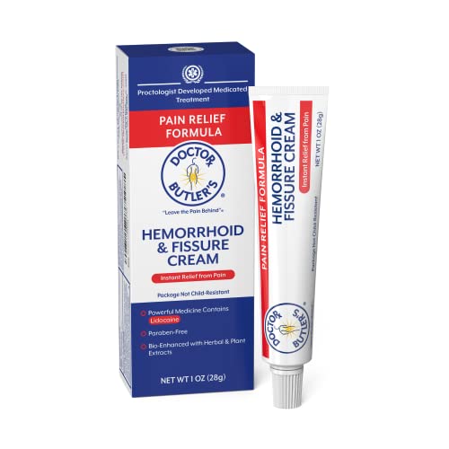 Doctor Butler's Hemorrhoid & Fissure Cream – Instant Pain Relief Hemorrhoid Treatment with Lidocaine, Fast Acting Hemorrhoid Cream for Relief from External Itching and Burning (1 oz.)
