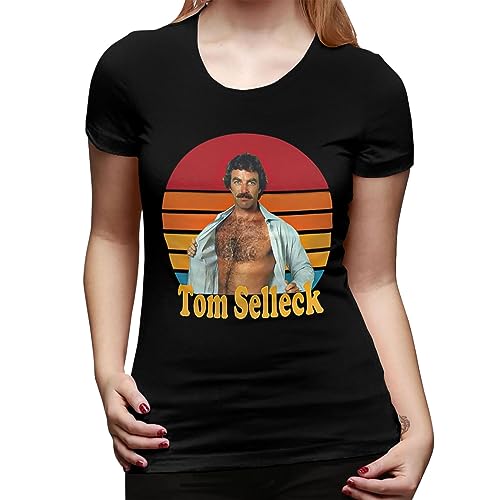 CASOWAT Tom Actor Selleck Women's T Shirt Casual Shirts Short Cotton Tops Summer Tee Black X-Large