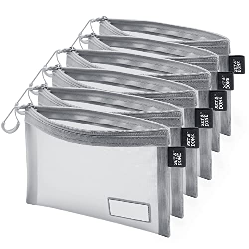 Set & Done Mesh Cosmetic Bag Mesh Makeup Bags Mesh Zipper Pouch for Office or Travel Accessories- Organizers for Small Items Makeup Lipstick, Toiletries (6 Pieces - Grey)