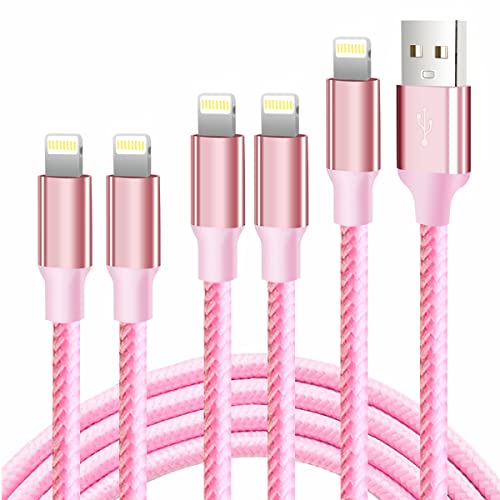 cugunu iPhone Charger, 5 Pack 3/3/6/6/10FT Apple MFi Certified USB Lightning Cable Nylon Braided Fast Charging Cord Compatible for iPhone 14/13/12/11/X/Max/8/7/6/5/SE/Plus/iPad - Pink
