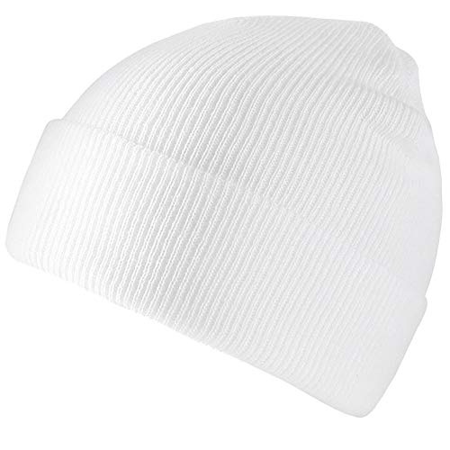 TYONMUJO Unisex Adult Knit Beanie for Men Women Warm Snug Hat Cap White