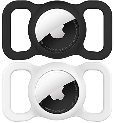 Airtag Dog Collar Holder(2 Pack) for Apple Airtag Dog Collar Anti-Lost Silicone Air Tag Tracker Holder Case Compatible with Cat/Dog Collars (Black&White)