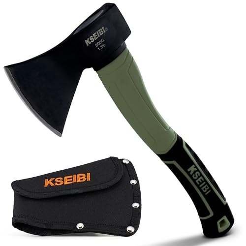 KSEIBI Hatchet with Sheath, Camping Axe for Splitting and Kindling Wood, Forged Steel Blade with Anti-Slip and Shock Reduction Handle Great Throwing Hatchets (Sausalito Green)
