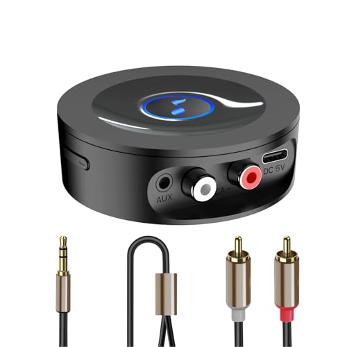 Bluetooth 5.2 Receiver for Home Stereo, AUX Bluetooth Adapter for Stereo Receiver, HiFi, Wired Speaker, with Jack 3.5mm / RCA, Long Range, Low Latency and HD Audio