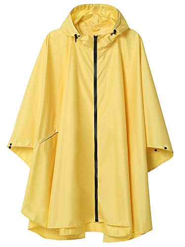 SaphiRose Unisex Rain Poncho Raincoat Hooded for Adults Women with Pockets(Yellow)