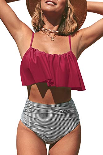 CUPSHE Women's High Waisted Bikini Set Falbala Bathing Suit, L