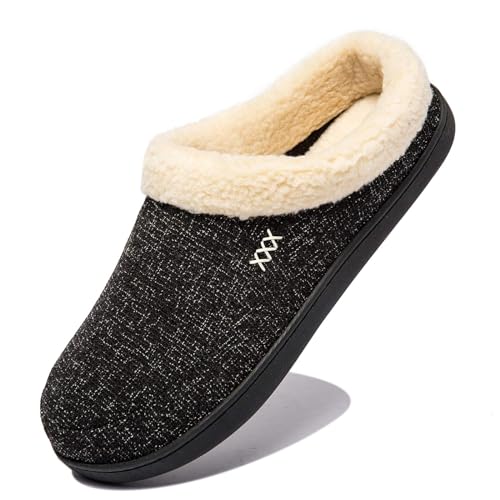 NewDenBer Women's Cozy Memory Foam Slippers Fuzzy Fleece Lined Slip on Indoor Outdoor House Shoes (8-8.5 B(M) US, Black)