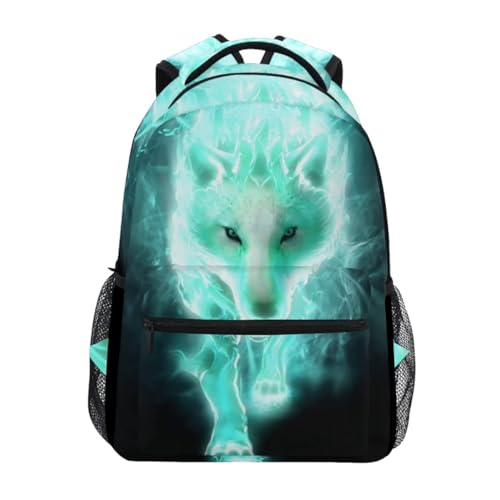Nerxy Lightweight Cool Cyan Wolf Backpacks Girls School Bags Kids Bookbags, 11.6*8*16in