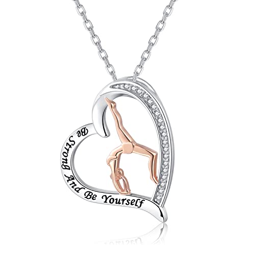 ZLILIJAN Sports Lovers Gifts 925 Sterling Silver Ballerina Necklace/Earrings Gymnastic Ballet Pendant Dance Lover Inspirational Jewelry for Women Gymnasts, Coaches (Rose Gold gymnastics necklace)