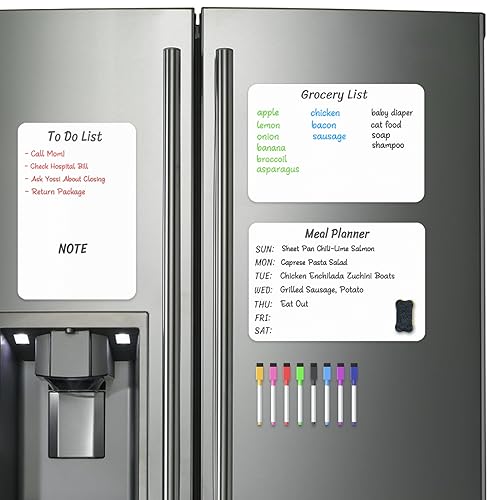 3PCS Magnetic Whiteboard for Fridge, HOMiDEK Refrigerator Magnetic Dry Erase Board with 8 Markers and 1 Eraser, 3PCS 12 x 8 inches