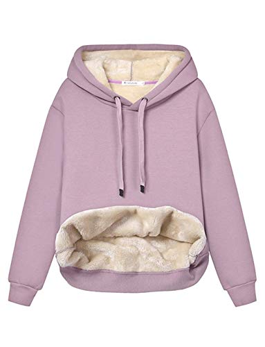 Haellun Womens Casual Winter Warm Fleece Sherpa Lined Pullover Hooded Sweatshirt (Purple, Large)
