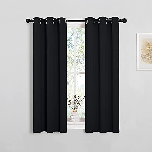 NICETOWN Halloween Cafe Blackout Curtains and Drapes for Shack, 2 Panels, 29 inches Wide by 40 inches Long,Black, Solid Thermal Insulated Grommet Blackout Drapery Panels for Window