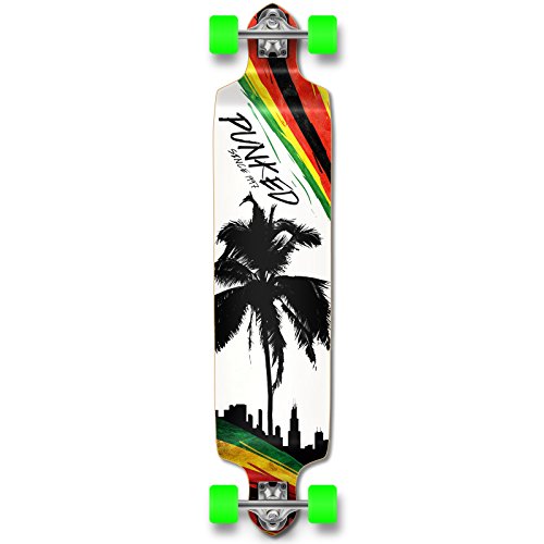Yocaher Punked Bamboo Longboard Skateboard Freestyle 40' x 9.75'Cruiser w/BLACKWIDOW Premium Clear Grip Tape, Heavy Duty Aluminum Alloy Truck, 71mm Longboard Wheels (Palm City Rasta)