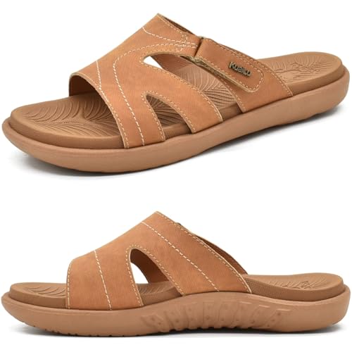 KuaiLu Womens Fashion Orthotic Slides Ladies Lightweight Athletic Yoga Mat Sandals Slip On Thick Cushion Slippers Sandals With Comfortable Plantar Fasciitis Arch Support Khaki 8.5