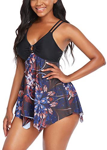 Womens Athletic Two Piece Swimsuits Tummy Control Swimsuit for Women Bathing Suits with Sporty Shorts J-Black