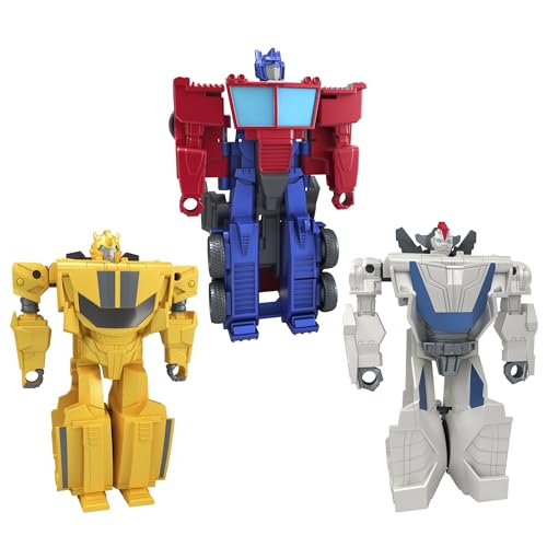 Transformers Toys 1-Step Flip Heroes 3-Pack, 4-Inch Wheeljack, Bumblebee, and Optimus Prime Action Figures for Kids Age 6 and Up (Amazon Exclusive)