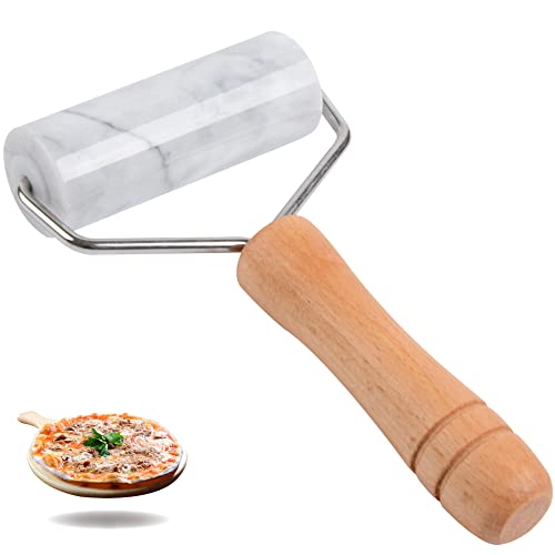 Tianman Small Marble Rolling Pin Pizza Roller, Marble Dough Roller Non-Stick T-Type, For Cake Baking Tortilla Fudge Pizza Cookies and Other Kitchen Baking Cooking (Type 2 White).