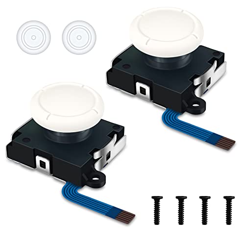BRHE 3D Analog Joystick Replacement Left/Right Repair Kit Thumb Sticks Sensor with 4 “Y” Screws for Switch Controller NS Lite Console - 2 Pack (White)
