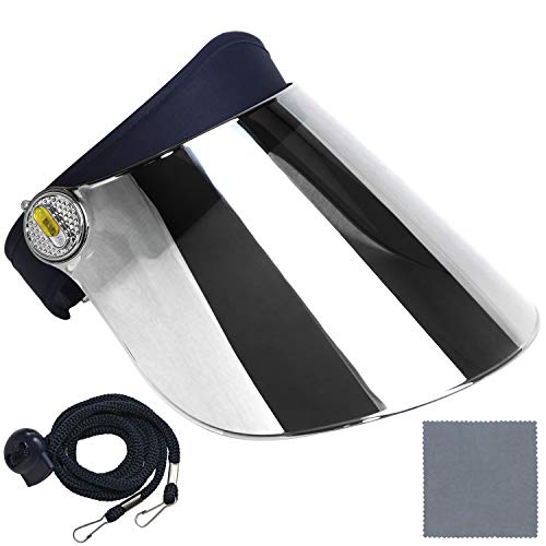 Sun Visor Hat Cap UV Protection - Premium Adjustable Solar Headband Face Shield (Navy/Mirror)